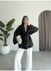 Nakış Baskılı Kuşaklı Siyah Kimono