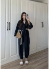 Ncy Bohem Kemerli Siyah Crop Tensel Takım