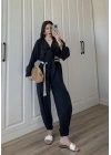 Ncy Bohem Kemerli Siyah Crop Tensel Takım