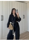 Ncy Bohem Kemerli Siyah Crop Tensel Takım
