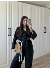Ncy Bohem Kemerli Siyah Crop Tensel Takım