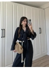Ncy Bohem Kemerli Siyah Crop Tensel Takım