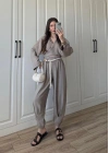 Ncy Bohem Kemerli Vizon Crop Tensel Takım