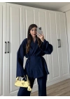 Nero Krinkıl Lacivert Şal Yaka Kimono Takım