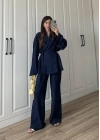 Nero Krinkıl Lacivert Şal Yaka Kimono Takım