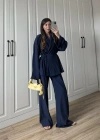 Nero Krinkıl Lacivert Şal Yaka Kimono Takım