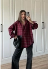 Noble Oversize Bordo Ekose Gömlek