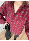Noble Oversize Bordo Ekose Gömlek