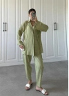 Nude Yeşili Gofre Bağlamalı Kimono Takım