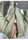 Nude Yeşili Gofre Bağlamalı Kimono Takım