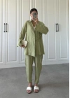 Nude Yeşili Gofre Bağlamalı Kimono Takım