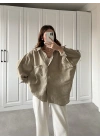 Olive Oversize Tensel Gömlek