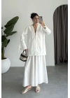Önden Bağcıklı Kol Detaylı Beyaz Kimono
