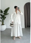 Önden Bağcıklı Kol Detaylı Beyaz Kimono