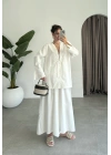 Önden Bağcıklı Kol Detaylı Beyaz Kimono