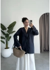 Önden Bağcıklı Kol Detaylı Lacivert Kimono