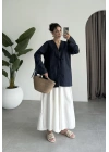 Önden Bağcıklı Kol Detaylı Lacivert Kimono