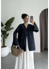 Önden Bağcıklı Kol Detaylı Lacivert Kimono