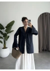 Önden Bağcıklı Kol Detaylı Lacivert Kimono