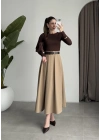 Önden Pile Detaylı Cappuccino Kemerli Etek