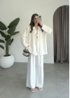 Önü Bağlamalı Beyaz Keten Kimono