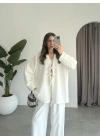 Önü Bağlamalı Beyaz Keten Kimono