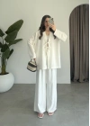 Önü Bağlamalı Beyaz Keten Kimono