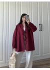 Önü Bağlamalı Bordo Keten Kimono
