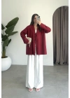 Önü Bağlamalı Bordo Keten Kimono