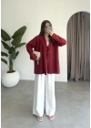 Önü Bağlamalı Bordo Keten Kimono