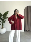 Önü Bağlamalı Bordo Keten Kimono