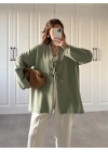 Önü Bağlamalı Mint Yeşili Keten Kimono