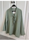 Önü Bağlamalı Mint Yeşili Keten Kimono