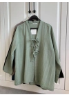 Önü Bağlamalı Mint Yeşili Keten Kimono