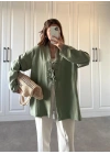 Önü Bağlamalı Mint Yeşili Keten Kimono