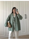 Önü Bağlamalı Mint Yeşili Keten Kimono