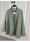 Önü Bağlamalı Mint Yeşili Keten Kimono