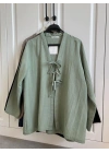Önü Bağlamalı Mint Yeşili Keten Kimono