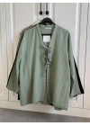 Önü Bağlamalı Mint Yeşili Keten Kimono