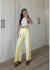 Örgü Kemerli Önü Cepli Keten Premium Sarı Pantolon
