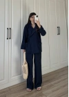 Oslo İthal Yandan Bağlamalı Lacivert Kimono Takım