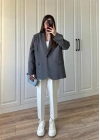 Oversize Antrasit Tensel Blazer Ceket
