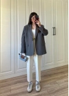 Oversize Antrasit Tensel Blazer Ceket