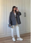 Oversize Antrasit Tensel Blazer Ceket