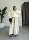 Oversize Düğme Detaylı Keten Beyaz Ceket