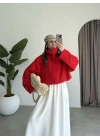 Oversize Düğme Detaylı Keten Kırmızı Ceket