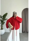 Oversize Düğme Detaylı Keten Kırmızı Ceket