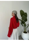 Oversize Düğme Detaylı Keten Kırmızı Ceket
