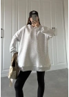 Oversize Üç İplik Şardonlu Gri Sweatshirt
