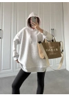 Oversize Üç İplik Şardonlu Gri Sweatshirt